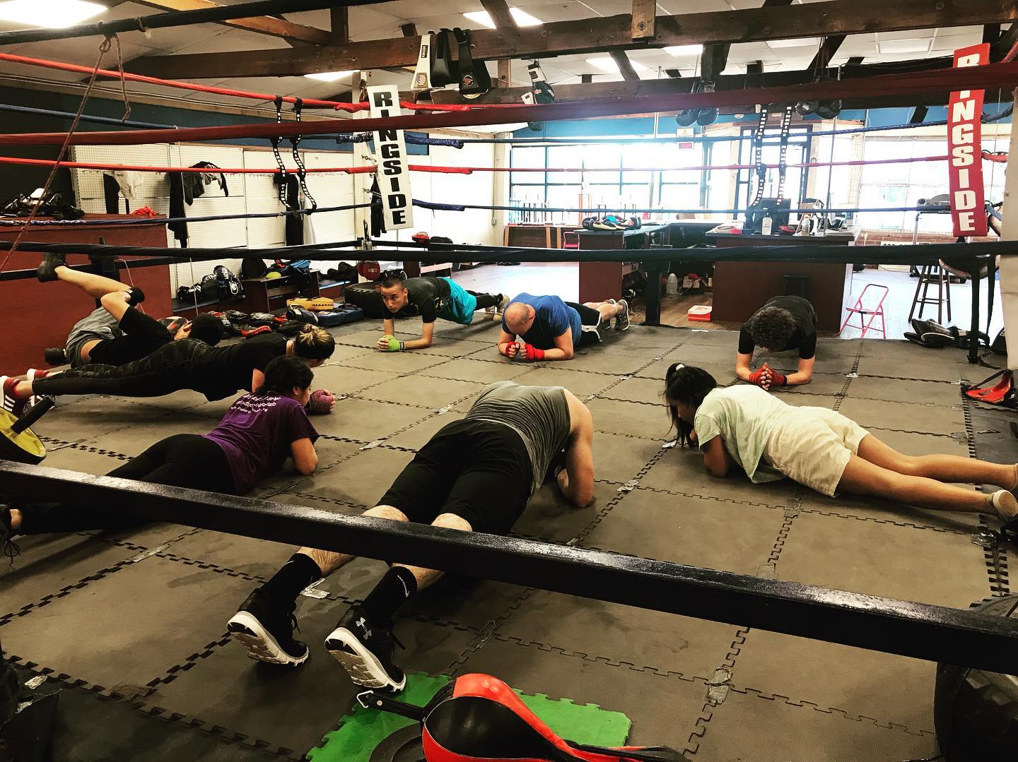 Group conditioning workout in the boxing gym